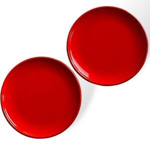 Vintage Bright Red Speckled Glaze Stoneware  10” Dinner Plates